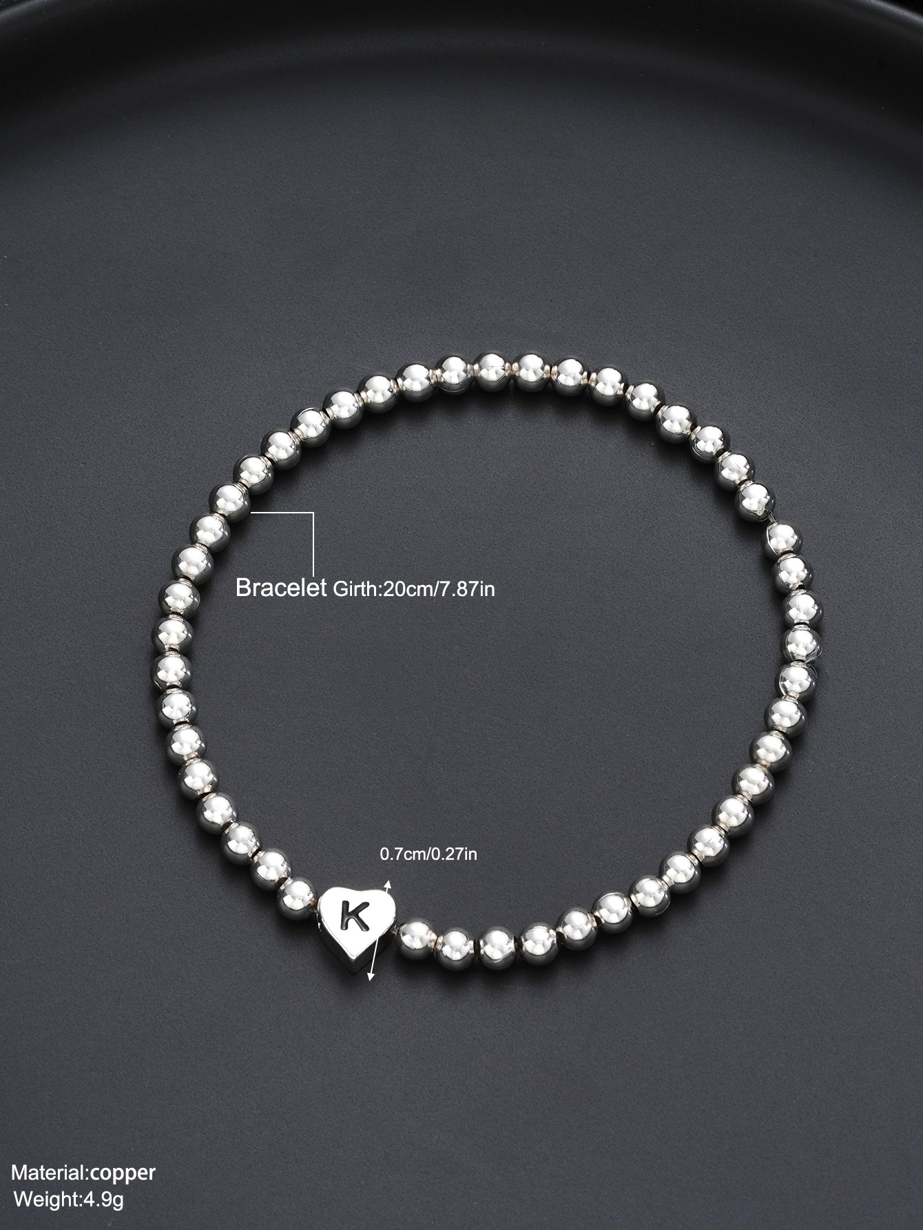 Beaded Initial Heart Bracelet With Custom Copper Letter Charm_voghion.com