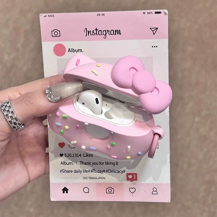Silicone AirPods Case (Hello Kitty) with Bow, Drop Protection — Fits AirPods 1, 2, 3, Pro
