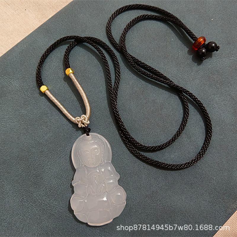 검은 밧줄이있는 흰색 옥수 관음 (38*23mm)