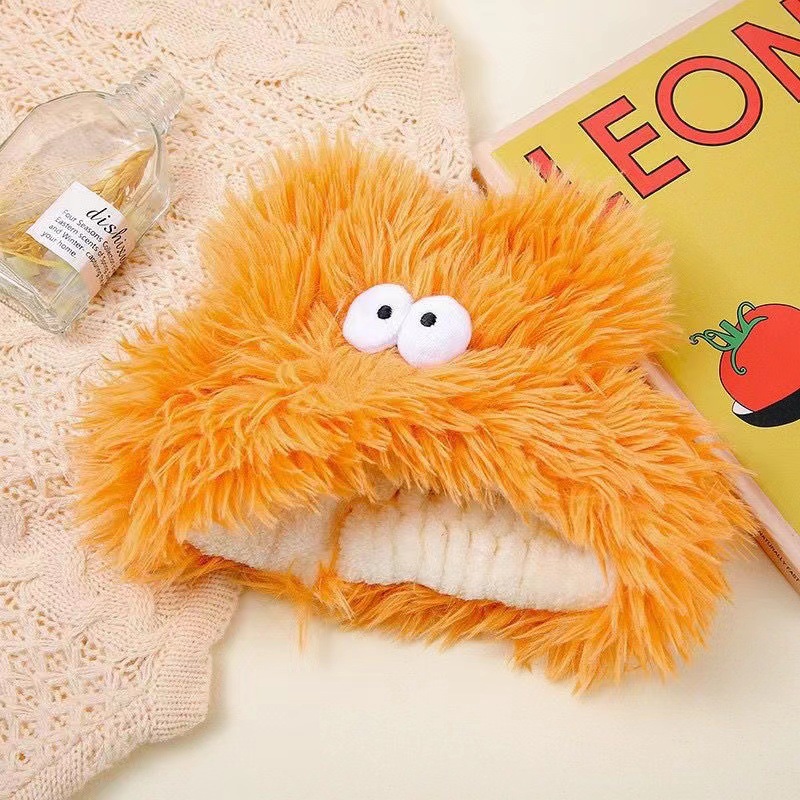 Nueva felpa cosas divertidas ojos grandes de las mujeres lavado de cara banda de pelo de felpa orejas grandes reparación perro accesorios para el cabello maquillaje cabeza