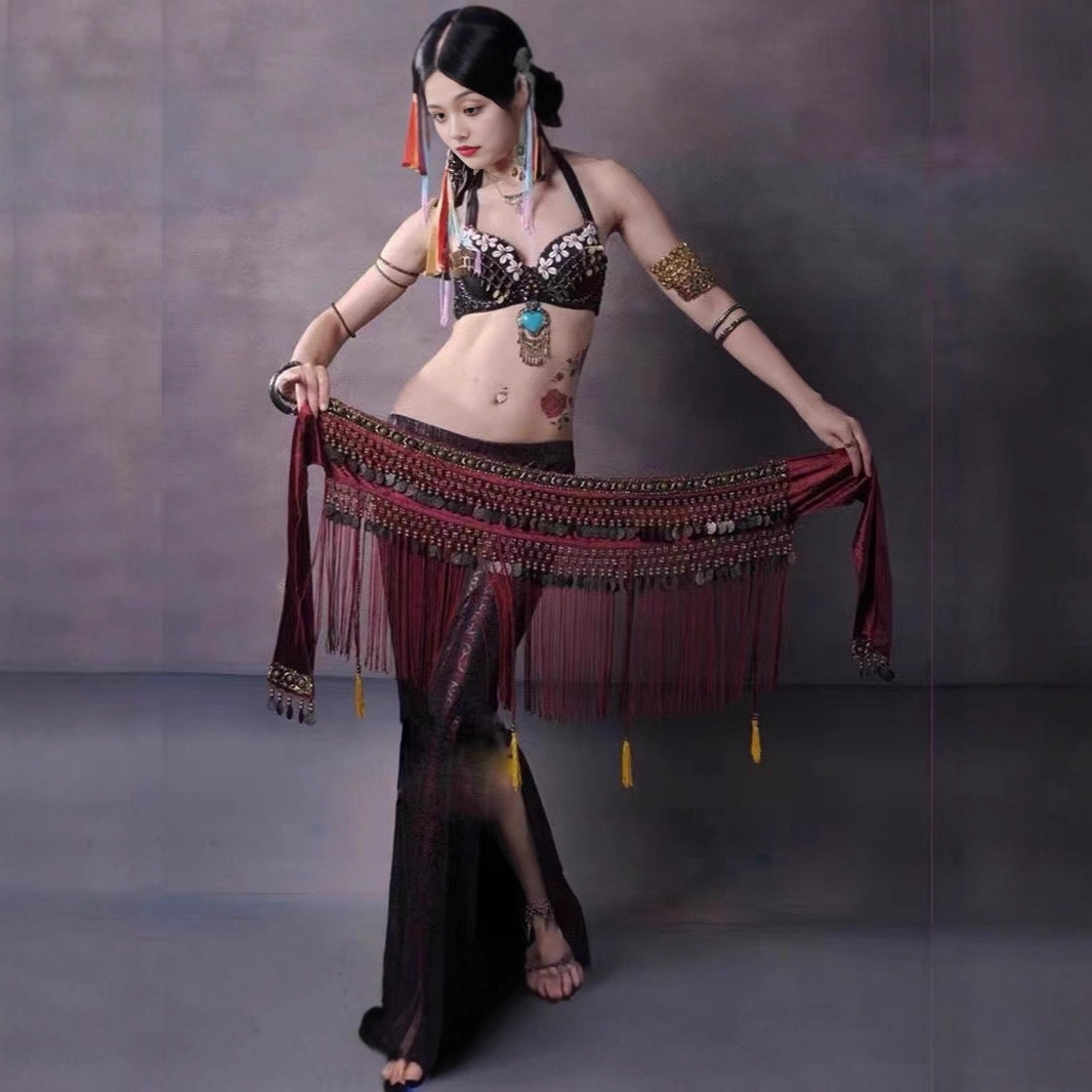 Belly Dance Waist Scarf Performance Tassel Hip Scarf Ethnic Tribal Dance Costume Belly Dance Waist Chain Indian Retro Belt