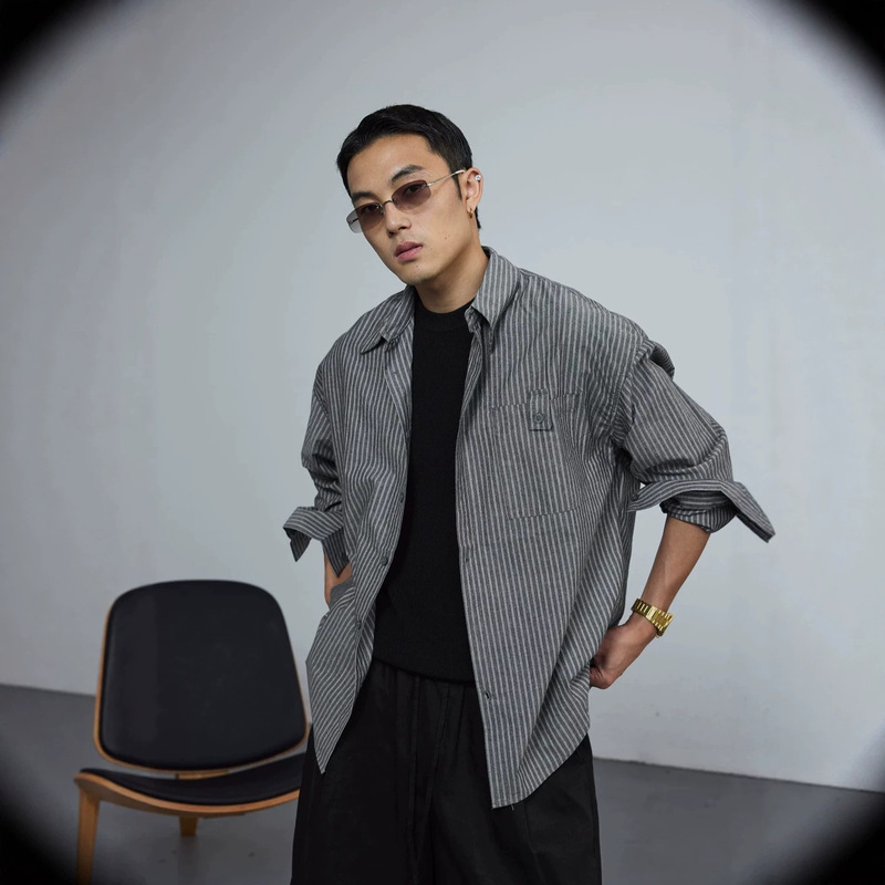 Focusstorm Striped Button Loose Shirt Men's Wide-Fit Turn-Down Collar Base Layer Jacket Polo Collar Summer Top Focusstorm Striped Button Loose Shirt Men's Wide-Fit Turn-Down Collar Base Layer Jacket Polo Collar Summer Top