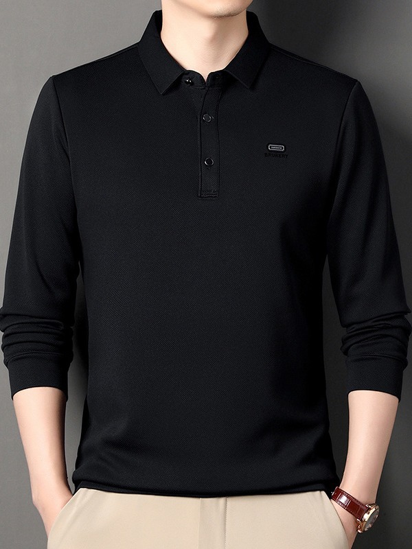 Forrado de vellón engrosada Camiseta de manga larga de los hombres jóvenes y de mediana edad de la solapa caliente camiseta superior nueva camisa de polo de los hombres ocasionales