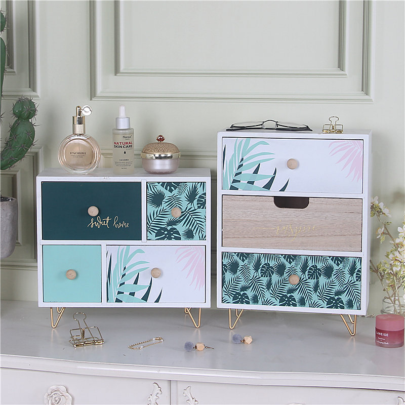 日式收纳盒木质卧室摆件桌面抽屉式防尘收纳柜分隔办公桌储物盒