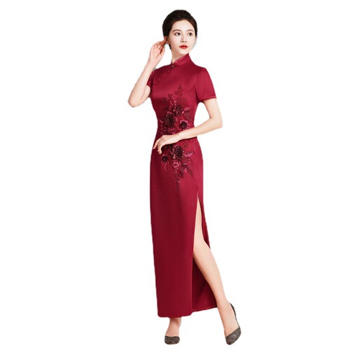 Catwalk cheongsam qipao for women girls long performance party temperament elegant long slim skirt restoring ancient ways Chinese dresses