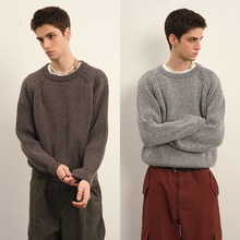 冬季品质加厚坑条毛线衣圆领日系男装百搭宽松重磅毛衣针织衫