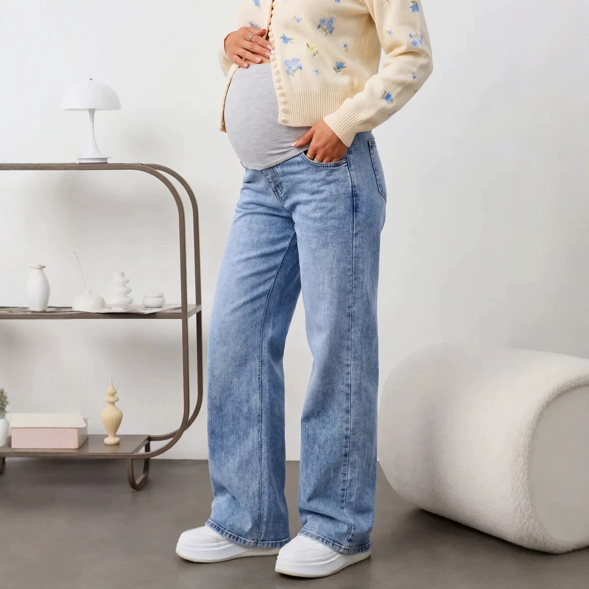 8062 Amazon Maternity Jeans European and American Style Slimming High-Waisted Belly Support Straight Pants Cross-Border Trade Wide-Leg Pants