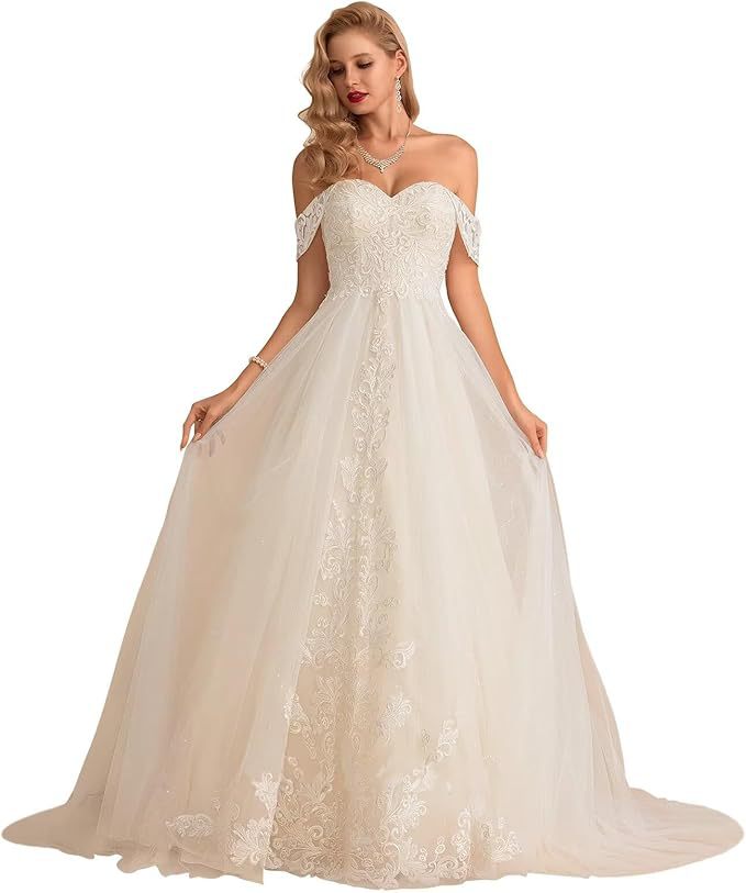 2024 nuevo vestido de novia de encaje blanco de hombro dos vestidos de novia de cola de cola de cornisa