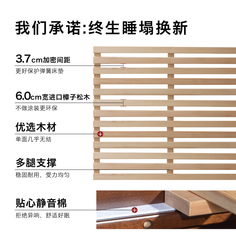 SI6K主卧家具美式竖条床高床头双人大床简约欧式白色全实木床