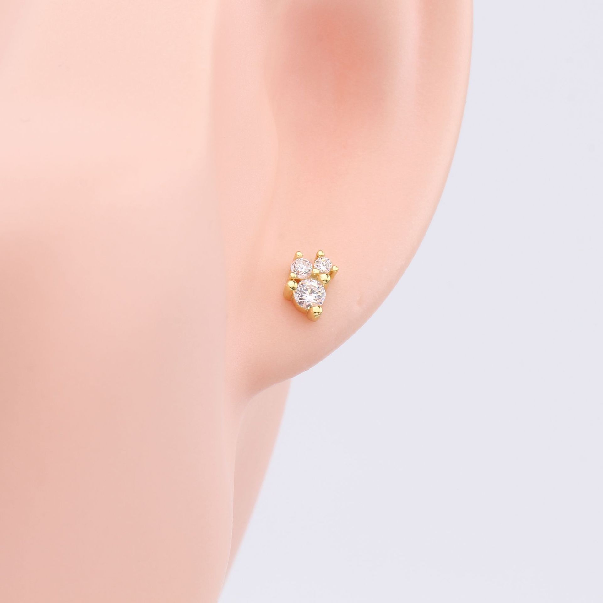 1 Pair Ins Style Simple Style Round Sterling Silver Plating Inlay Zircon White Gold Plated Gold Plated Ear Studs display picture 3