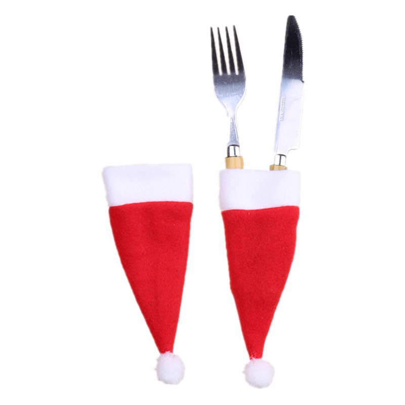 Decoraciones de Navidad Mini sombrero de Navidad botella de vino de Navidad cubierta sombrero de franela pequeño sombrero cuchillo y tenedor cubierta