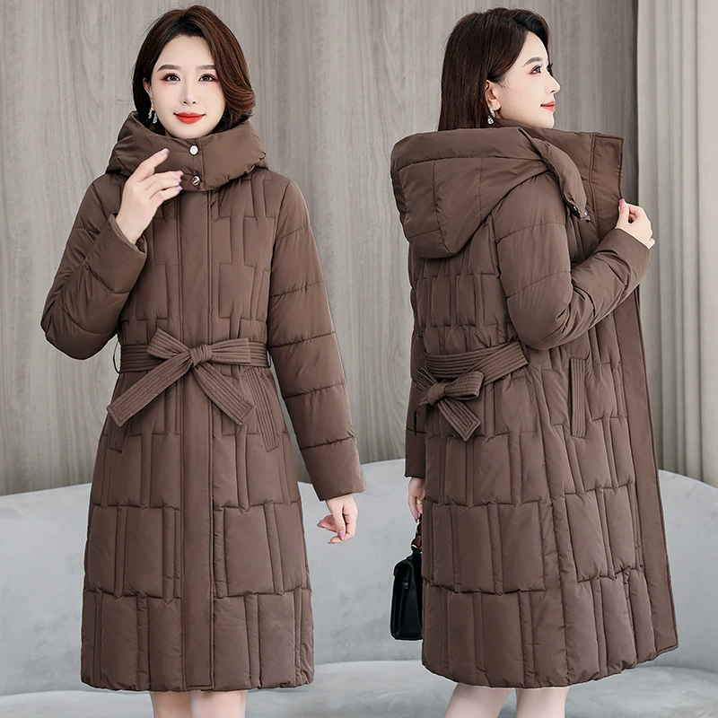 Новая средняя длинная талия съемная шляпа хлопковая одежда женская зимняя корейская версия свободная тонкая с капюшоном толстая куртка
