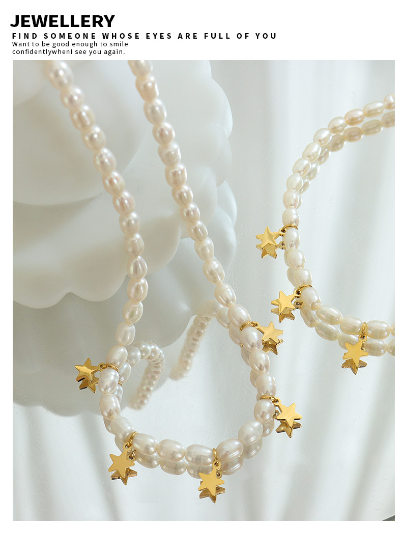 Elegant Geometric Star Titanium Steel Necklace Pearl Stainless Steel Necklaces