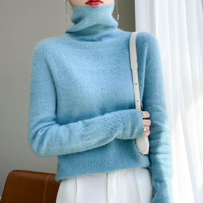 첫 번째 라인 의류 100 순수 울 2024 가을과 겨울 새로운 여성 의류 더미 칼라 풀오버 짧은 스웨터 스웨터