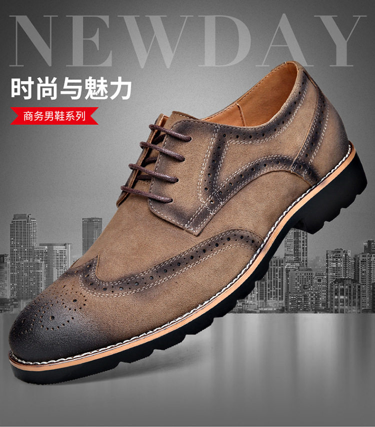 Giày Brogue nam da lộn phong cách Anh, giày lười mũi nhọn đế cao su, phối chỉ khâu — 858 kaki, 858 màu nâu sẫm, 858 đen chi tiết 1