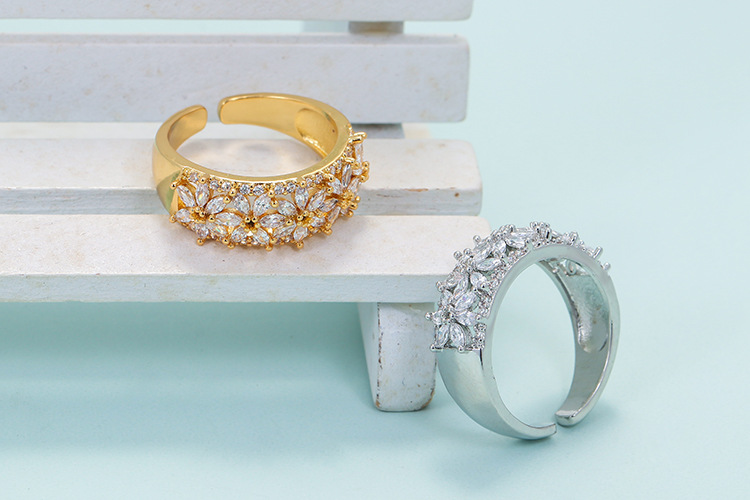 Plating Design Korean Micro-inlaid Zircon Flower Diamond Petals Personalized Open Ring