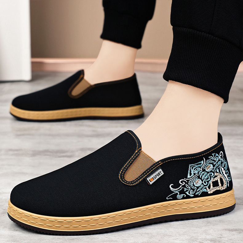 Pánské boty nové čínské vyšívané plátěné boty v etnickém stylu s mělkými ústy, jednoduché boty s jedním pedálem, běžné boty staré pekingské látkové boty_voghion.com