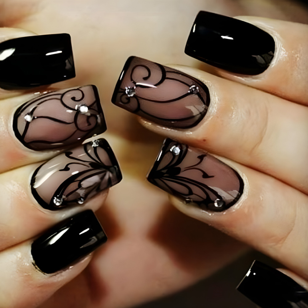 Dark ins Estilo negro vid desgaste uñas manicura europea y americana Comercio exterior Venta caliente falso parche de uñas al por mayor uñas