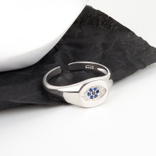 新款925纯银戒指开口蓝色恶魔之眼日韩小众镶钻轻奢眼睛指环时尚