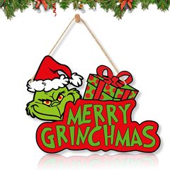 国境を越えた新型卸売りクリスマス装飾グリーン奇表札クリスマス緑毛怪木製アルファベットペンダント