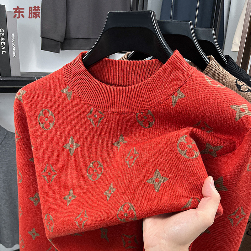 High-end light luxury jacquard sweater for men, 2025 winter new fashion trendy brand, round neck, thickened, men's knitted sweater High-end light luxury jacquard sweater for men, 2025 winter new fashion trendy brand, round neck, thickened, men's knitted sweater