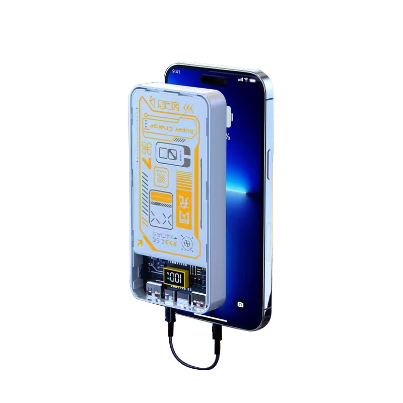 Fuente de alimentación portátil portátil al aire libre de carga rápida punk transparente mecha 20000 gran capacidad de carga de línea con tesoro de carga