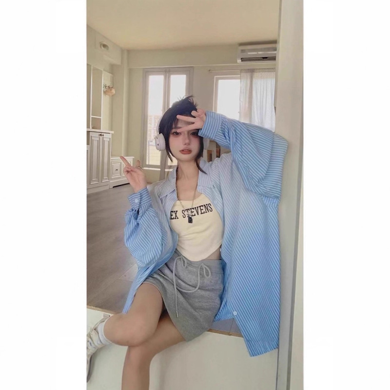 Gradient Color-Block Striped Plus-Size Shirt for Women, Summer Design, Tie-Dye, Loose Fit, 100kg Hong Kong Style Jacket, Ins-Style