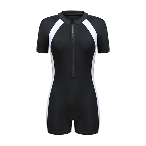Swimsuit one-piece swimsuit women's summer conservative new hot spring cover belly slimming student sports boxer long short sleeve swimsuit