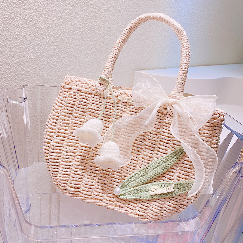 Women's Medium Straw Flower Vacation Beach Weave Square Open Straw Bag display picture 12