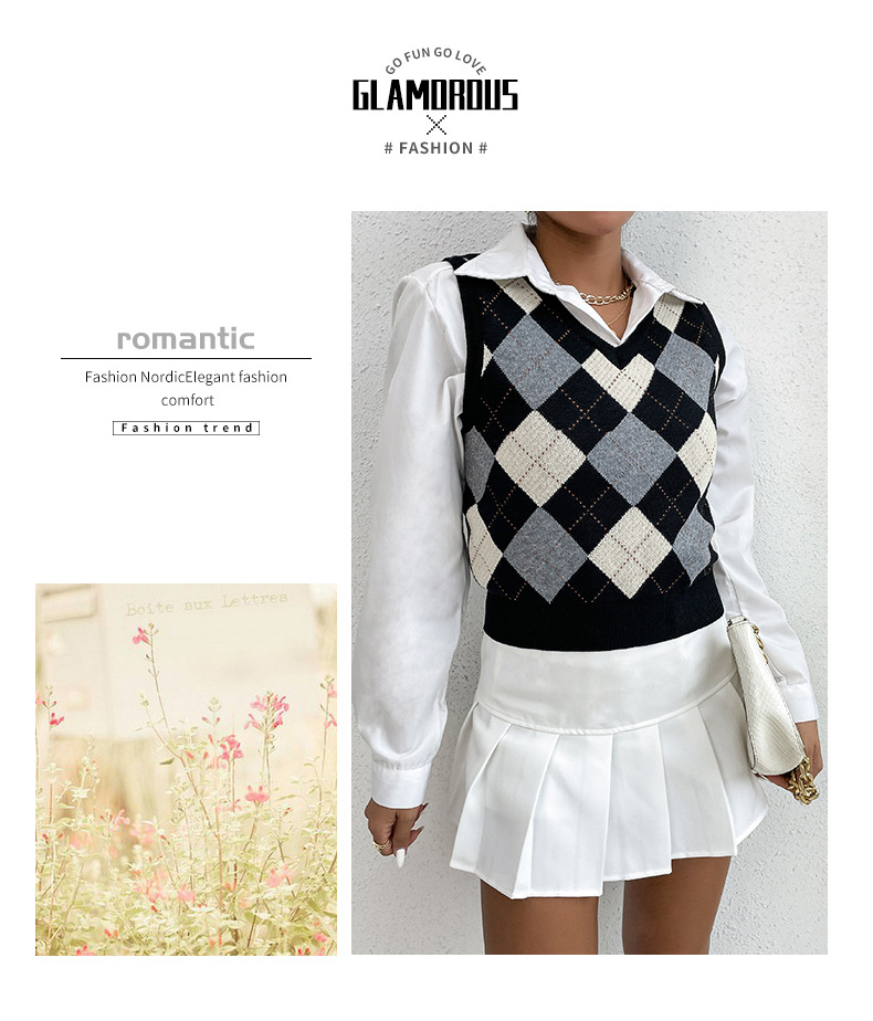 Diamond Lattice Sleeveless Knitted Sweater NSYYF86614