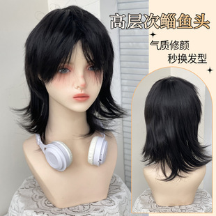 Zhou Li wig boys short hair wolf tail fluffy natural black net red day often cos universal realistic headgear wholesale
