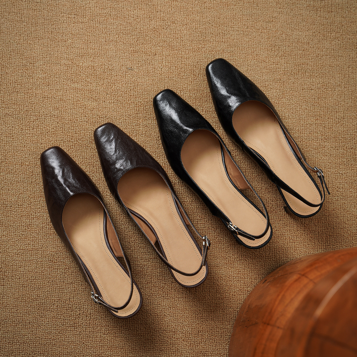 Sandal nữ da dê gót vuông 4.5 cm mũi kín hở gót phong cách Hàn Quốc — đen chi tiết 14