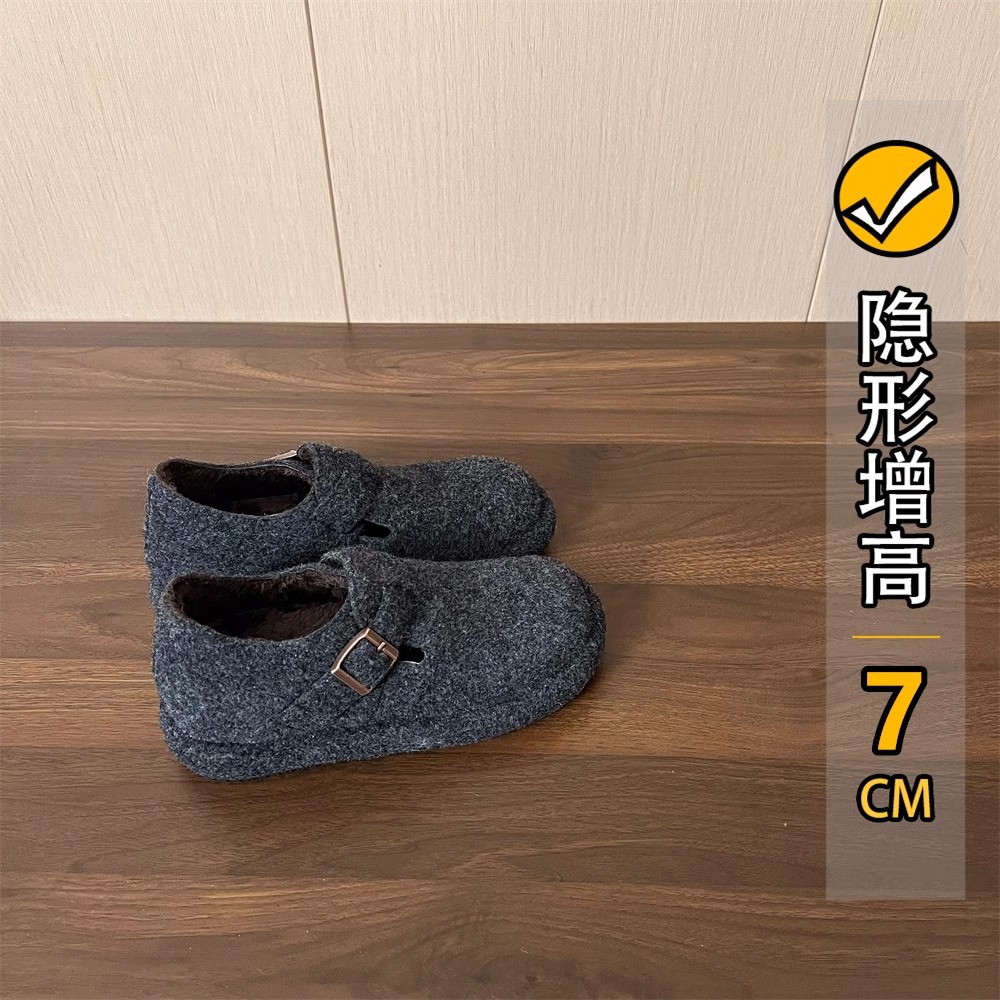 7cm~ 키 작은 분들을 위한 키높이 모직 버켄슈즈 여성용 2025 신상 풀커버 단화 두꺼운 밑창 로퍼 여성용 한국 스타일