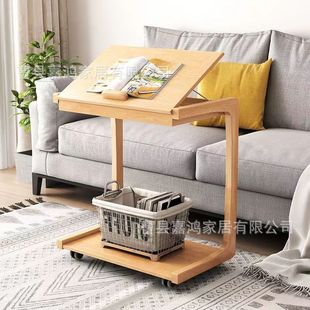 Solid Wood Side Table Wooden Flip Computer Desk Study Table Mobile Small Coffee Table Mini Desk Adjustable Double Wooden Table