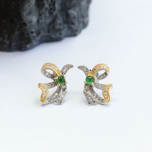 Xinyu S925 silver inlaid natural ice jadeite earrings bow earrings live FC2120703