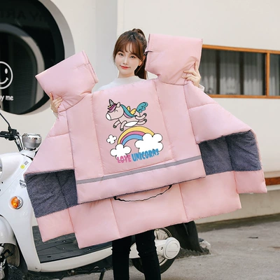 Motorcycle front windshield, 2025 New Autumn and Winter Windproof - velvet-and-thickening-large-wings-extra-thick-cottonpink-rainbow-horse