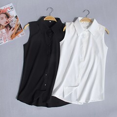 职业衬衣内搭打底衫韩版上衣女式夏季翻领雪纺衫无袖背心白色衬衫