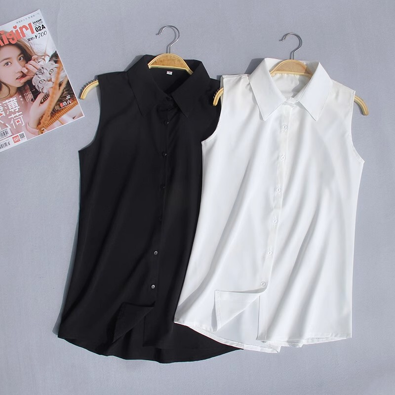 Professional Shirt Inner Base Shirt Korean Style Top Women's Summer Lapel Chiffon Shirt Sleeveless Vest White Shirt
