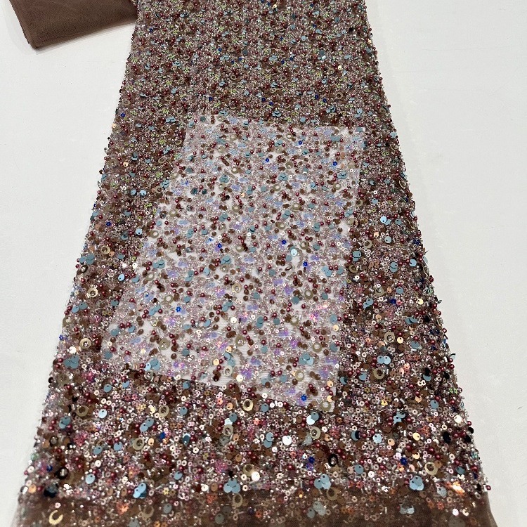 Bordado en tubo de cuentas, tela de malla de lenta, vestido de novia de novia, ropa de escenario, ropa de brindis, fabricante de telas, stock