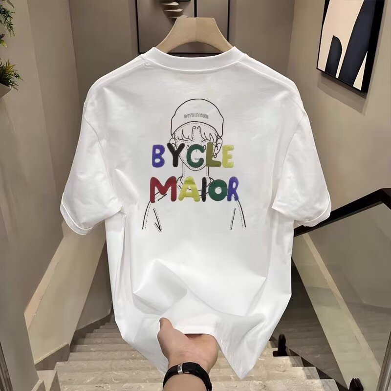 New Summer 2025 Comfortable Japanese Style Men's T-shirt with Letter Design, Breathable, Popular, Versatile, Trendy Short Sleeve, Crew Neck