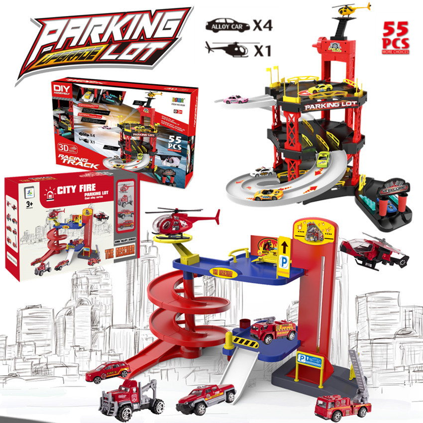 Los niños transfronterizos multi-capa tridimensional DIY montado deslizamiento traje de coche de ferrocarril de aleación fuego estacionamiento niño Juguetes