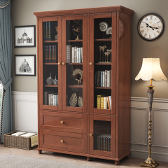 Solid Wood Bookcase Combination Home American Storage Cabinet Study Two-Door Three-Door Bookshelf Floor-to-Wall Storage and Organization Cabinet