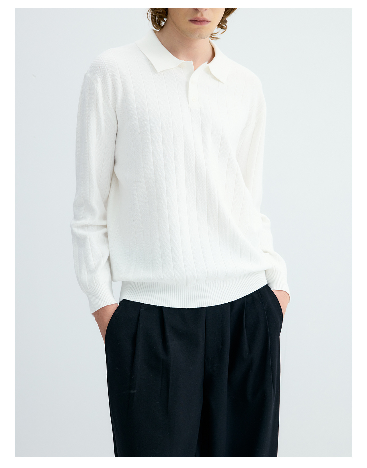 UNF 250g Ribbed Knit Polo Sweater