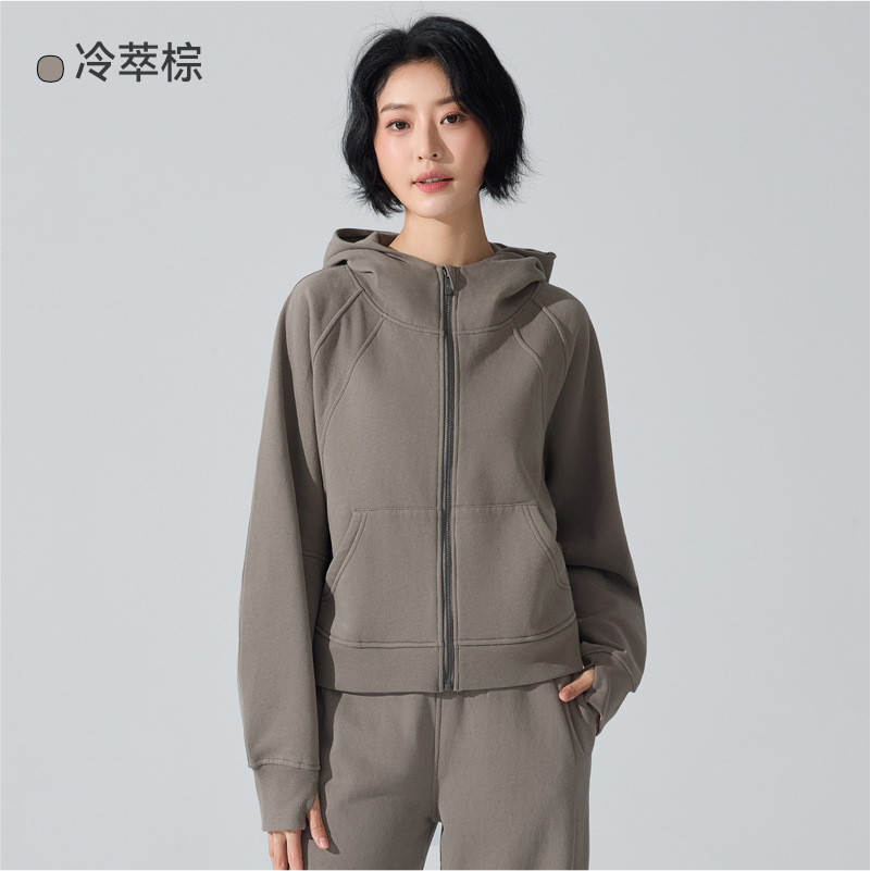 Otoño y invierno de moda con cremallera camiseta encapuchada calentadora y camiseta deportiva casual universal cardigan chaqueta de yoga superior mujer