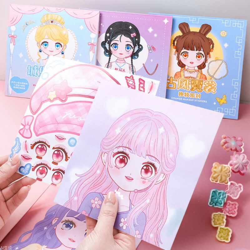 Makeup Children's Educational Toy Wind Change Cute Good-looking Stickers Show Makeup Dress-up Stickers This Girl's Super Book Stickers Makeup Children's Educational Toy Wind Change Cute Good-looking Stickers Show Makeup Dress-up Stickers This Girl's Super Book Stickers