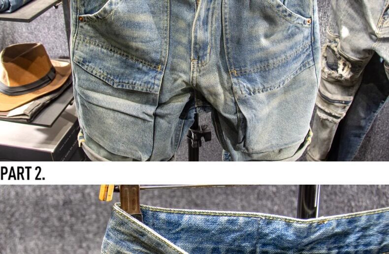 Men's Trendy Multi Pocket Cargo Denim Shorts Summer Style Loose Wide Leg Casual Cropped Pants_mkmklike.com