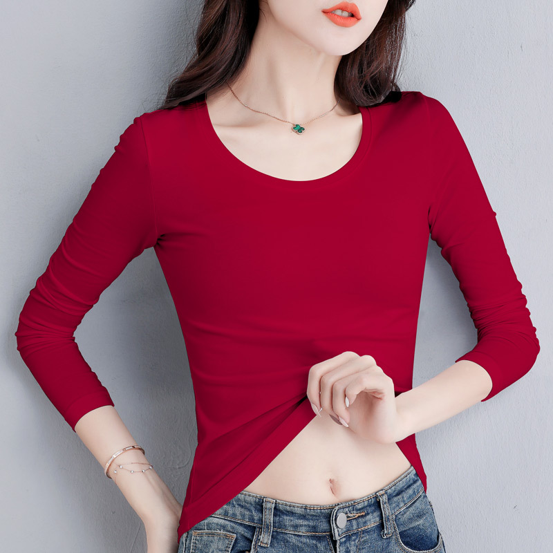 버건디 라운드넥 긴소매