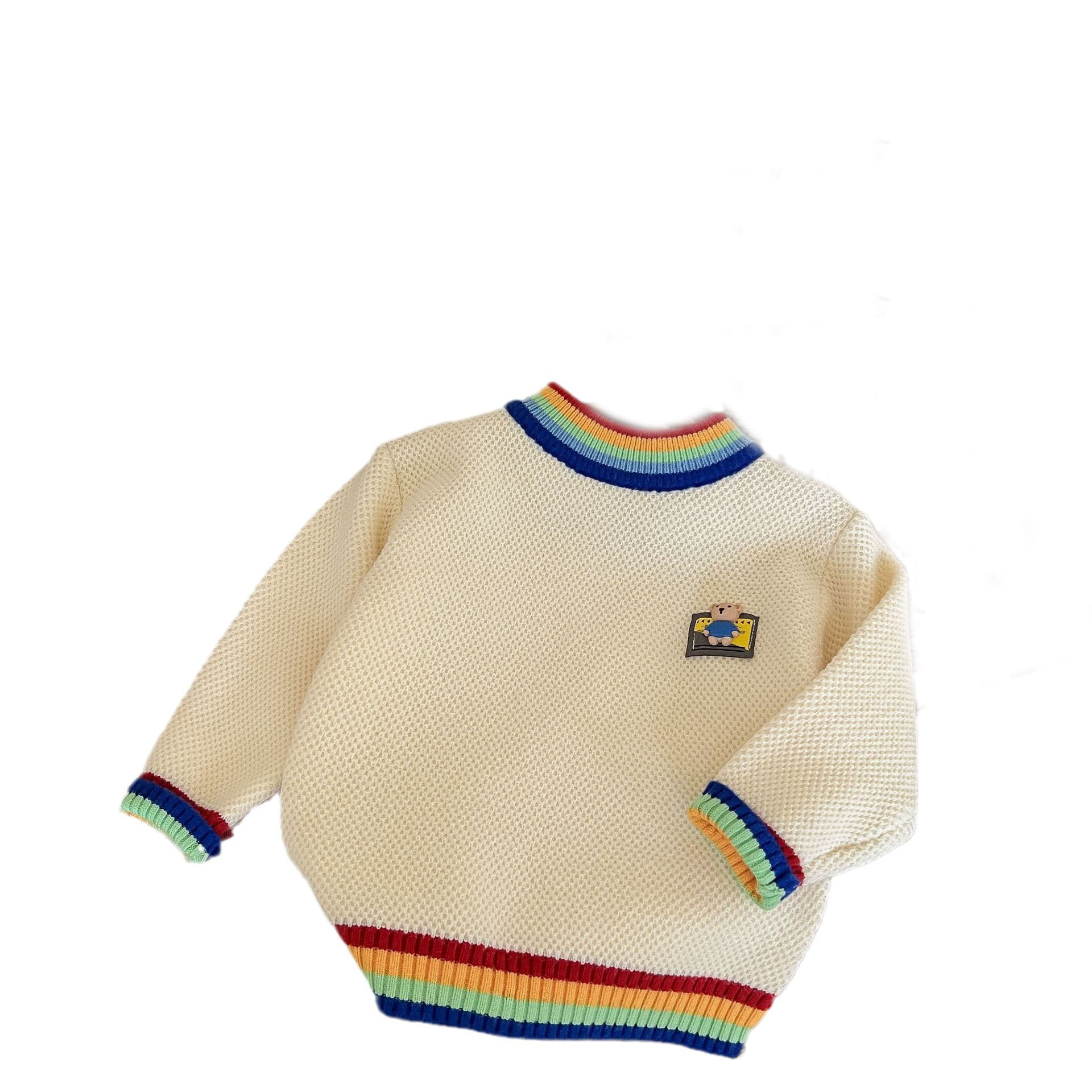 JINYONG Boys Rainbow Cartoon Sweater Cardigan Korean Edition Trendy Baby Knitted Round Neck Outer Wear Children's Coat_voghion.com