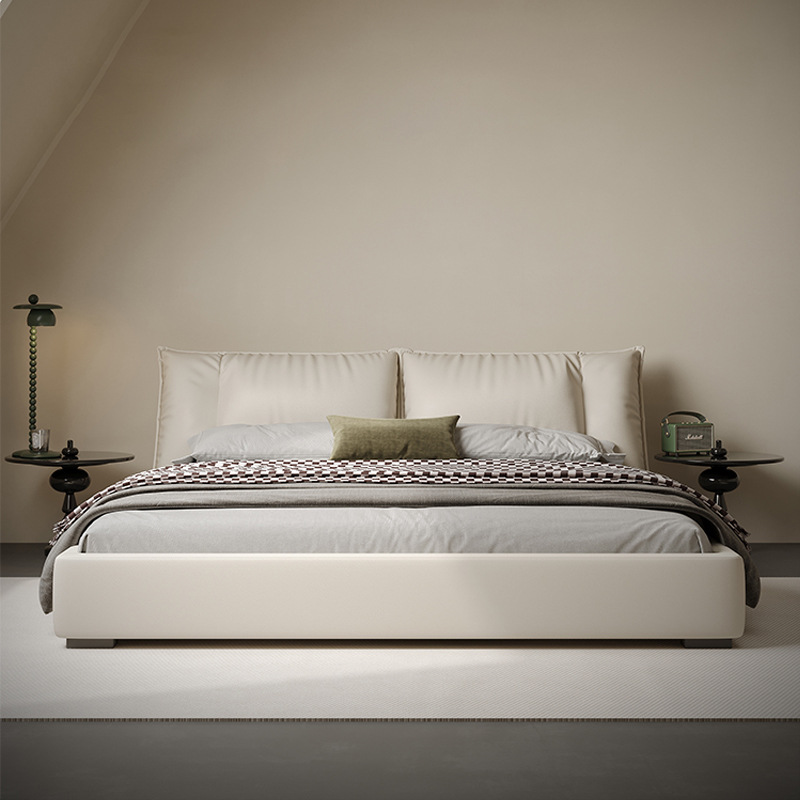 Estilo crema de cuero real cama 1,8*2 M simple dormitorio principal tatami cama primera capa de cuero de vaca suave bolsa de alta gama de la boda