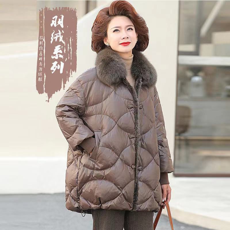 White Duck down Winter Mid-Length Stylish 2021 New Model for Middle-Aged and Elderly Women's Thick Winter Coat